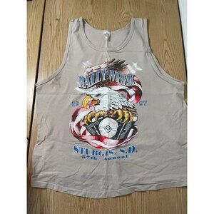 B90 Mens Vintage 1997 Tank Top Rally Week Sturgis SD 57th Annual Tan Beige XL